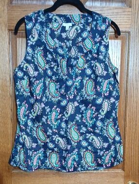 Talbots Navy Paisley Sleeveless Camisole with Teal and Pink Accents